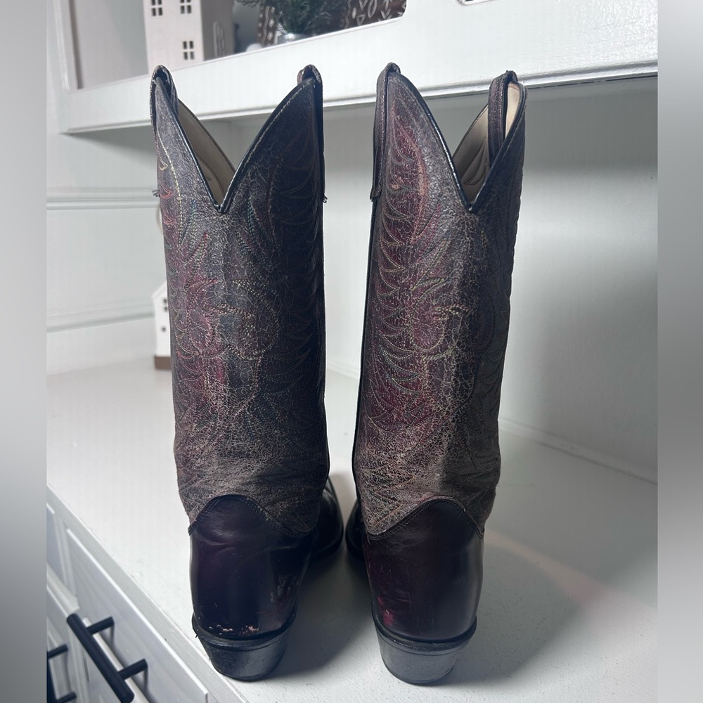 Vintage Acme Western Cowboy Boots Burgundy Brown | Men’s 8.5 Women’s 10 - Picture 4 of 8